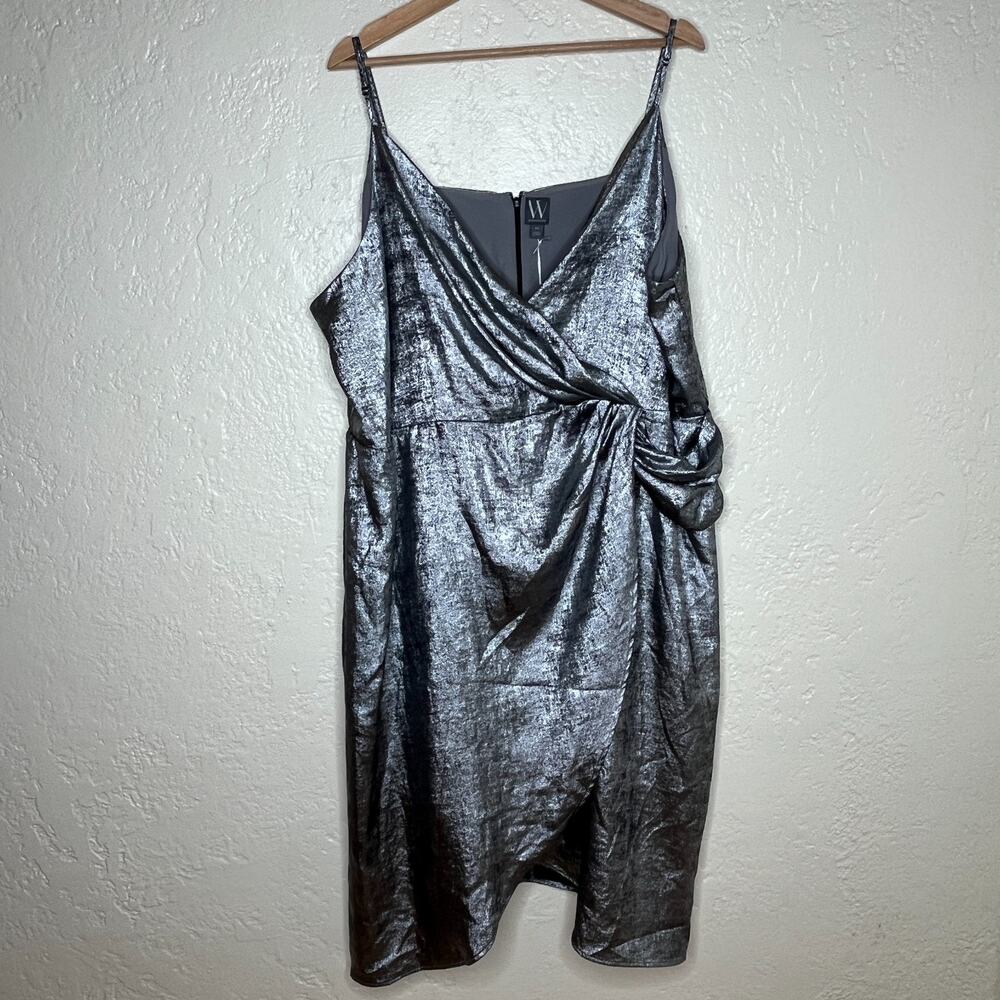 Worthington Silver Foil Slip Dress Glam Evening Women Sleeveless 3X NWT